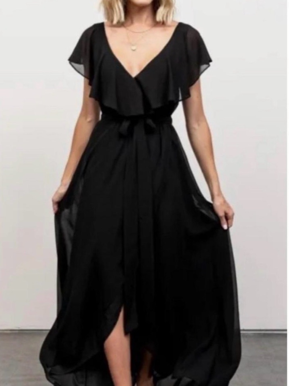 Baltic Born Black Ruffle-Trim Maxi Dress